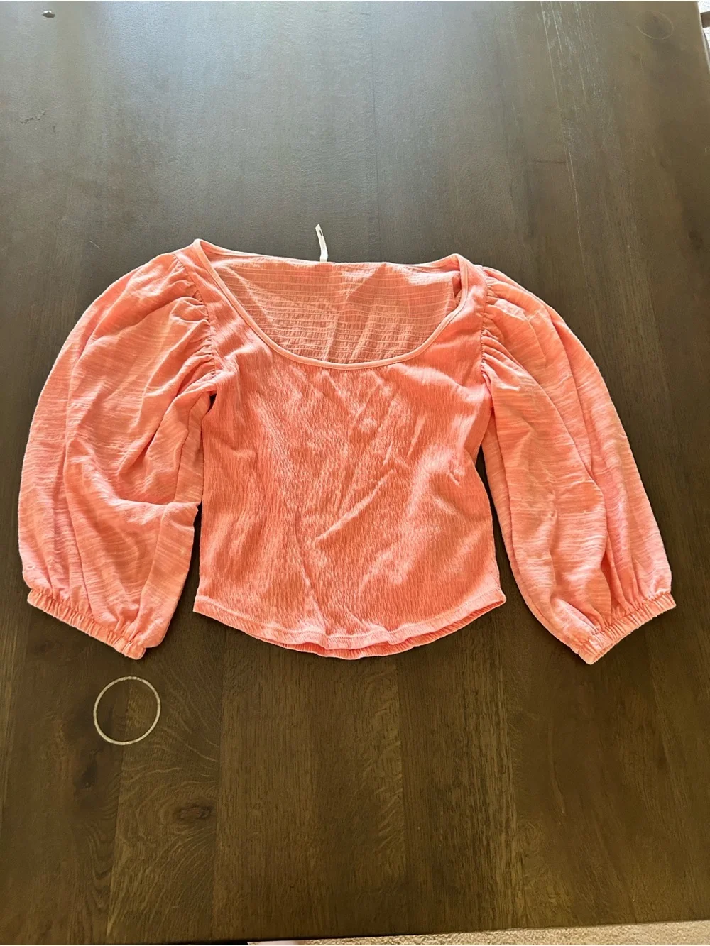 Free People day Lily puff sleeve coral peach  smocked bodice blouse